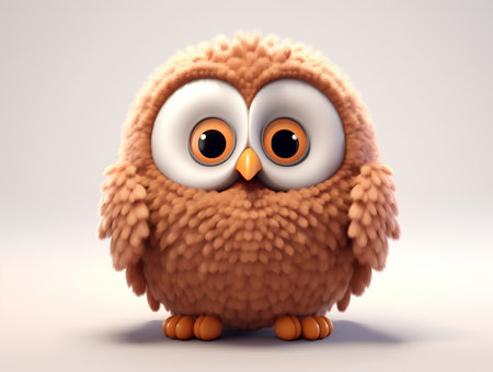 Cute cartoon owl sitting on a white background. 3D renderingの素材