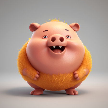Piggy bank character with funny expression. 3D illustration.の素材