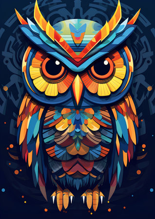 Owl with big eyes. Vector illustration on a dark background.の素材