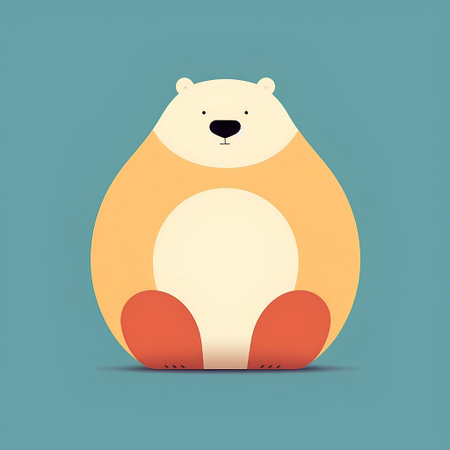 Cute cartoon polar bear sitting on the ground. Vector illustration.の素材