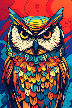 Colorful owl on a colorful background. Vector illustration for your designの素材