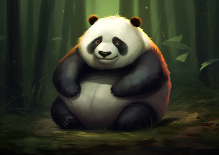 Panda sitting in the jungle. Illustration of a panda.の素材