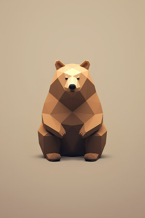 Low poly bear isolated on brown background. Vector illustration. Eps 10の素材