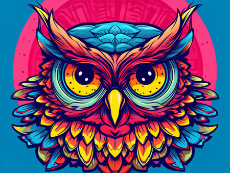 Owl head. Colorful vector illustration for t-shirt, tattoo or posterの素材
