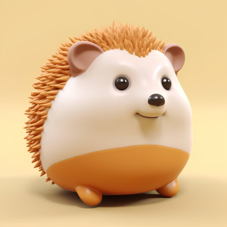 Cute cartoon hedgehog on a yellow background. 3d renderingの素材