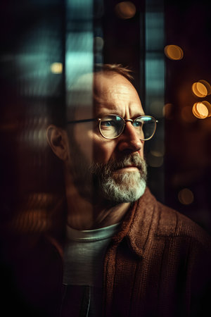 Portrait of a handsome senior man with gray beard and glasses.の素材