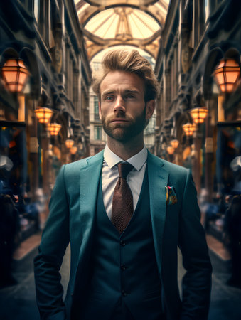 Portrait of a handsome young man in a classic suit. Men's beauty, fashion.の素材