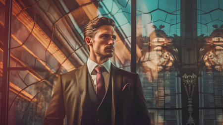Portrait of a handsome young man in a suit. Men's beauty, fashion.の素材
