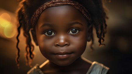 Portrait of a beautiful little African American girl with braids.の素材