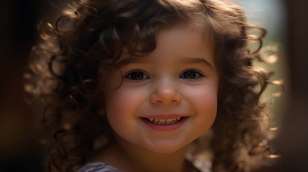 Portrait of a beautiful little girl with curly hair. Shallow depth of field.の素材