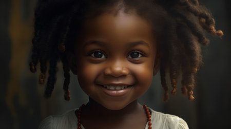 Portrait of a cute african american little girl on dark backgroundの素材