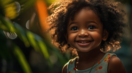 Portrait of a smiling african american little girl with curly hairの素材