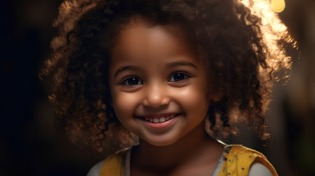 Cute african american little girl with curly hair smiling.の素材