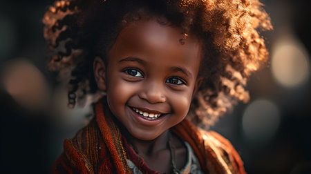 Portrait of a cute little African girl with afro hairstyle.の素材