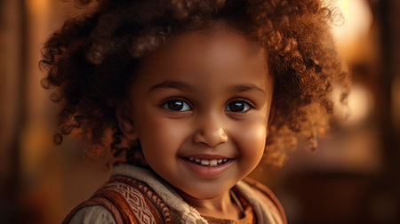 Portrait of a cute little African American girl smiling at the cameraの素材