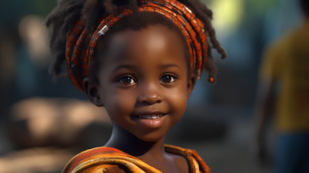 Portrait of a cute little African girl with braids in her hair.の素材