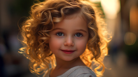 Beautiful little girl with blond curly hair. 3d rendering.の素材