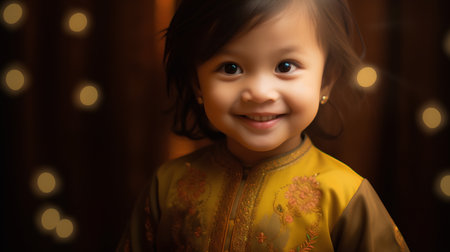 Portrait of cute little asian girl in traditional javanese costumeの素材