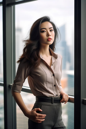 Portrait of a beautiful young asian business woman in office.の素材