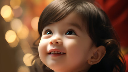 Portrait of a beautiful little girl on a bokeh backgroundの素材