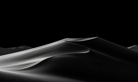 Abstract 3d rendering of white wavy surface on black background.の素材