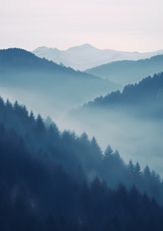 Foggy morning in the Carpathian mountains, Ukraine.