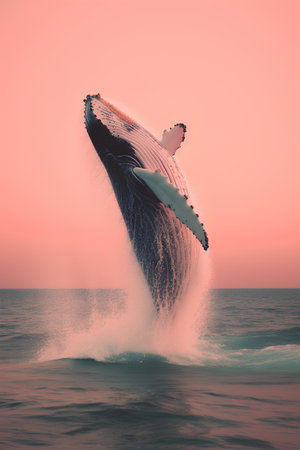 Humpback whale jumping out of the ocean. 3d renderの素材