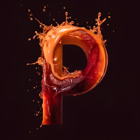 3d render of water splashes with letter P isolated on black backgroundの素材