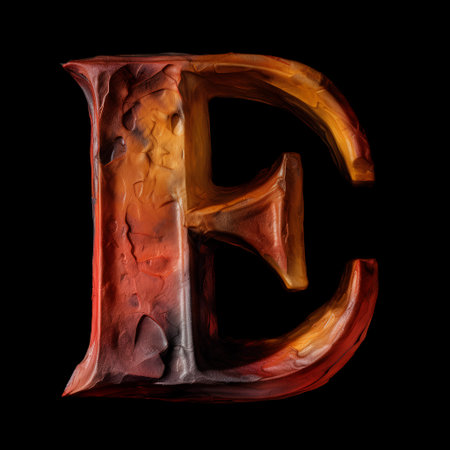 Wooden letter E uppercase isolated on black background. 3d renderingの素材