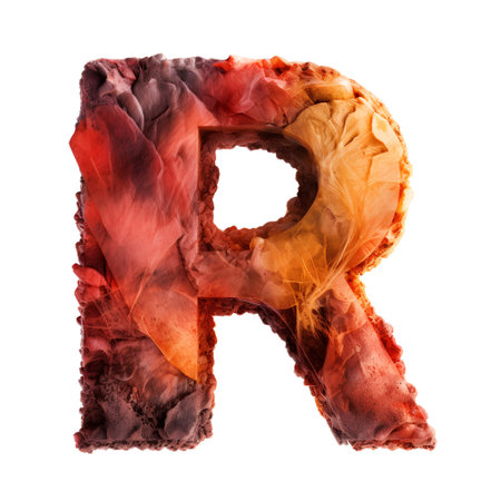 Alphabet, letter R made of fabric isolated on white background.の素材