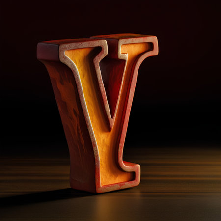 Wooden letter Y uppercase. 3D rendered font on dark background.の素材