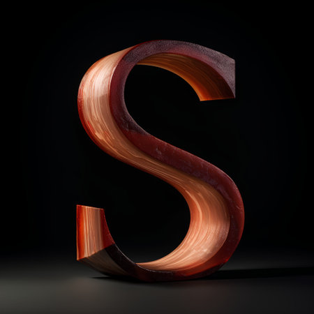 Wooden letter S isolated on black background. 3d rendered font.の素材