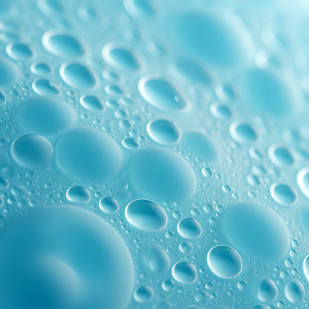 Water drops on a blue background. Shallow depth of field.の素材