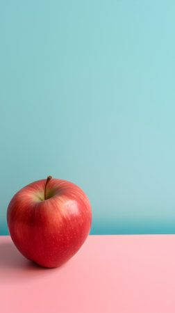 Red apple on a pink and blue background. Minimal style.の素材