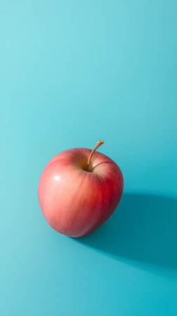 Red apple on blue background. Minimal food concept. 3D Renderingの素材