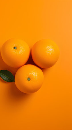 Ripe oranges on orange background. Flat lay, top view.の素材