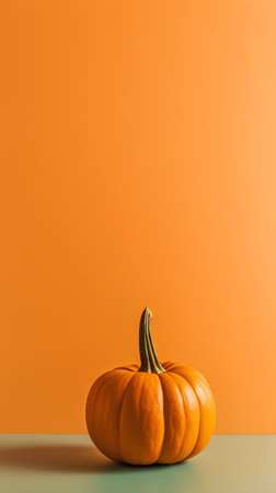 Pumpkin on orange background with copy space. Minimal Halloween concept.の素材