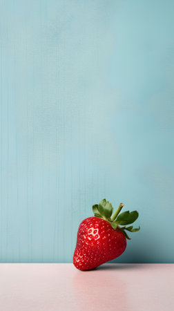 Strawberry with leaves on pastel background. Minimal conceptの素材