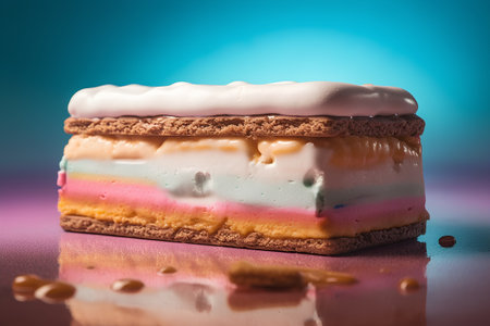 Colorful cake with cream on a colorful background. Toned.の素材
