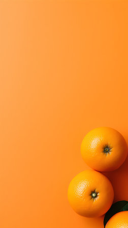 Creative layout made of fresh oranges on orange background. Flat lay, top view, copy spaceの素材