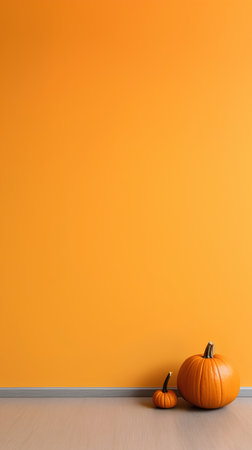 Pumpkin on the floor and orange wall. 3d illustrationの素材