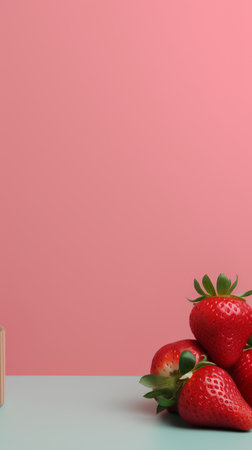 Strawberry on a pink background. 3d rendering, mock upの素材