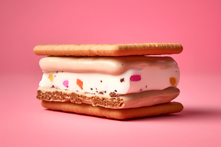 tasty sandwich with cream and chocolate on pink background, closeupの素材