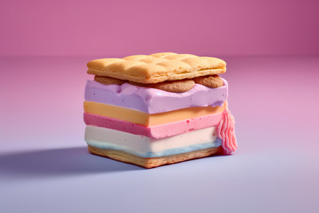Colorful ice cream in the form of a wafer on a pink backgroundの素材