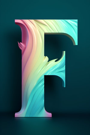 3D Letter F uppercase. Colorful Liquid font. 3D renderingの素材