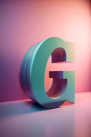 3d render: letter E uppercase. Glossy blue font isolated on pink backgroundの素材