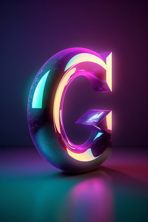 Glowing neon font letter G uppercase. 3D renderingの素材