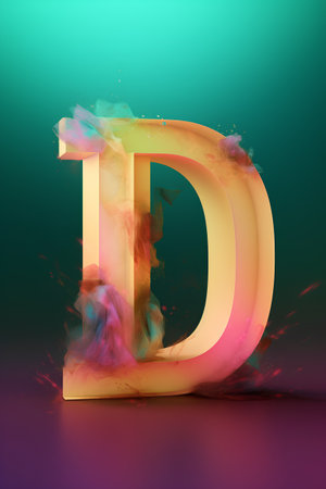 Fiery letter D uppercase. 3D render isolated on colorful backgroundの素材