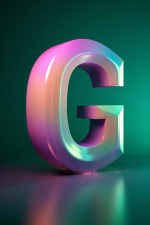 Glossy holographic font Letter G uppercase. 3D renderの素材