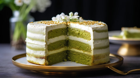 Green tea cake on a dark background. tinting. selective focusの素材